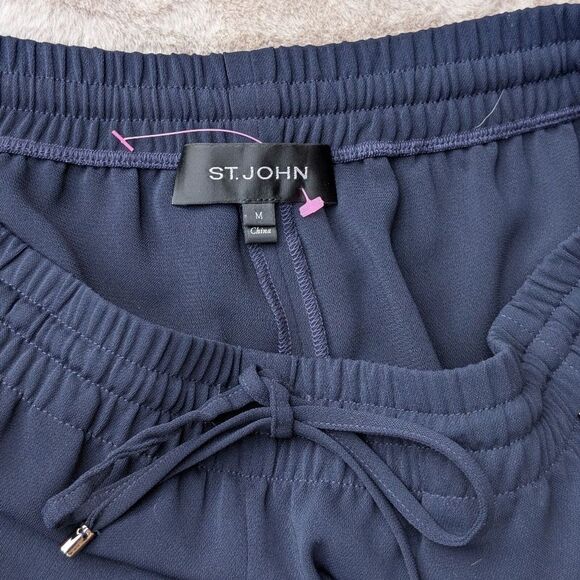 EUC St. John Navy Blue Knit Loose Fit Drawstring Activewear Bermuda Shorts M - Picture 7 of 16